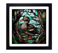 Duck Stained Glass Effect Framed Wall Art Print, Ready to Hang Picture for Living Room Bedroom Home Office, Black 18 x 18 Inch (45 x 45 cm)