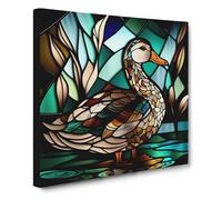 Duck Stained Glass Effect No.1 Canvas Wall Art Print Ready to Hang, Framed Picture for Living Room Bedroom Home Office Décor, 50x50 cm (20x20 Inch)