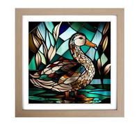 Duck Stained Glass Effect No.1 Framed Print | 18x18 Inch Oak Framed Wall Art | Ready to Hang | Modern Animal Picture | Living Room Bedroom Lounge Office