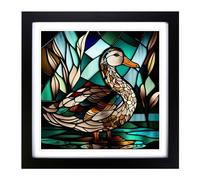 Duck Stained Glass Effect No.1 Framed Wall Art Print, Ready to Hang Picture for Living Room Bedroom Home Office, Black 18 x 18 Inch (45 x 45 cm)