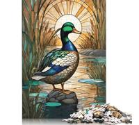 Duck Stained Glass Puzzle Unique Home Decor 100 Percent Recycled Cardboard Jigsaw Puzzle for Adult Children's Day Gifts 500pcs (52x38cm)