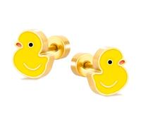 Duck Stud Earrings, Cute Yellow Duck Earrings Delicate Gold Studs Jewelry Gift for Women Cartoon Animal Gifts Flat Screw Back Cartilage for Family Friends