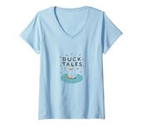 Duck Tales: Whimsical Pond Adventure for Nature Lovers V-Neck T-Shirt, Women, Baby Blue, XXL