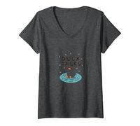 Duck Tales: Whimsical Pond Adventure for Nature Lovers V-Neck T-Shirt, Women, Dark Heather Grey, L