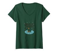 Duck Tales: Whimsical Pond Adventure for Nature Lovers V-Neck T-Shirt, Women, Forest Green, L