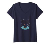 Duck Tales: Whimsical Pond Adventure for Nature Lovers V-Neck T-Shirt, Women, Navy, S