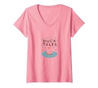 Duck Tales: Whimsical Pond Adventure for Nature Lovers V-Neck T-Shirt, Women, Pink, XL