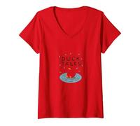 Duck Tales: Whimsical Pond Adventure for Nature Lovers V-Neck T-Shirt, Women, Red, L
