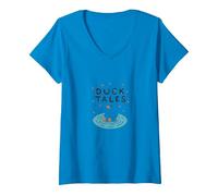 Duck Tales: Whimsical Pond Adventure for Nature Lovers V-Neck T-Shirt, Women, Sapphire, XL