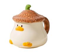 Duck Tea Cup - Novelty Funny Tea Cup with Hat Lid,400ml Ceramic Animal Design Tableware with Lid, Cartoon Hand-Painted Drinkware, with Handle for Milk Latte