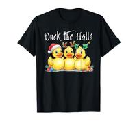 Duck The Halls Santa Hat Reindeer Ears Holly Christmas Fun T-Shirt