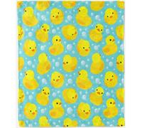 Duck Throw Blanket Soft Lightweight Flannel Fleece Blanket Yellow Rubber Duck Bubble Print Pattern for Couch Sofa Bed Travel All Season Decorative Blanket for Kids Baby Toddler 100 x 130 cm