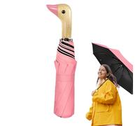 Duck Umbrella - Folding Umbrella | Rain Gear Parasol | 3-Fold UV Duck Curio | Duck Head Wooden Handle Folding Umbrella Semi-Automatic Sun and Rain Umbrella 8 Ribs for Children Rain