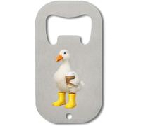 Duck Wearing Bright Rain Boots Holding Coffee Stainless Steel Bottle Opener Silver