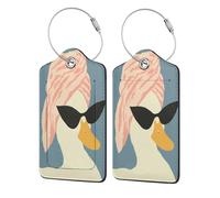 Duck Wearing Pink Hair Towel Luggage Tag for Suitcase 2 Pack Leather Luggage Tag with Privacy Flap Name Id Label and Metal Loop for Women Men Travel