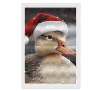 Duck Wearing Santa Hat 5D Round Drill Diamond Painting Kit Canvas Version, DIY Diamond Art Craft For Adults Beginners, Shiny Resin Diamond Art Canvas Set, DIY Full Drill, Waterproof Wall Decor Gift 8"