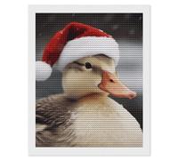 Duck Wearing Santa Hat 5D Round Drill Diamond Painting Kit Canvas Version, DIY Diamond Art Craft For Adults Beginners, Shiny Resin Diamond Art Canvas Set, DIY Full Drill, Waterproof Wall Decor Gift 16