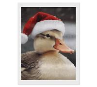 Duck Wearing Santa Hat 5D Round Drill Diamond Painting Kit Canvas Version, DIY Diamond Art Craft For Adults Beginners, Shiny Resin Diamond Art Canvas Set, DIY Full Drill, Waterproof Wall Decor Gift 12