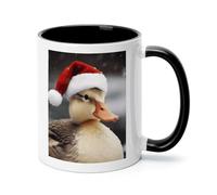 Duck Wearing Santa Hat Ceramic Coffee Mug with Handle 11 Ounces, Porcelain Mug Coffee Cup Tea Mug Water Cup Ideal for Coffee,Tea,Latte,Cappuccino,Microwave & Dishwasher Safe Unique Gift Cup