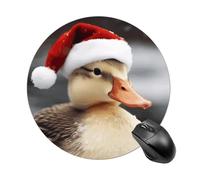 Duck Wearing Santa Hat Round Mouse Pad, Non-Slip Rubber Base Waterproof Washable, Computer Mouse Mat for Office Gaming Studying, Premium-Textured Durable Portable Circle Mousepad for Desktop PC Notebo
