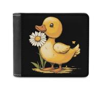 Duck with Daisy Flower Leather Wallet Classic Slim Bifold Wallets Stylish Purse Minimalist Credit Card Holder with Money Clip