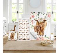 Duckbe Baby Crib Bedding Set - Highland Cow Design Nursery Bed 3 Pcs Set - Chic Soft Blanket with Dotted Backing, Sheet, Pillowcase for Newborns Girls Boys Gifts Color01