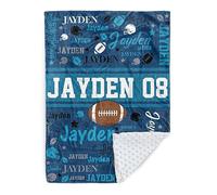 Duckbe Custom Football Blanket - Ball Designs With Customizable Names And Numbers - Soft Plush Flannel Blanket With Double Layer Dot Backing For Babies, Toddlers, Children, Teens