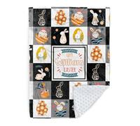 Duckbe Personalized Blanket with Name Personalized Happy Easter Gifts with Rabbit Rabbit Carrot Leprechaun Soft Flannel Bed Blanket with Double Layer Dot Backing
