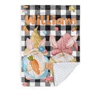 Duckbe Personalized Blanket with Name Personalized Happy Easter Gifts with Rabbit Rabbit Carrot Leprechaun Soft Flannel Bed Blanket with Double Layer Dot Backing