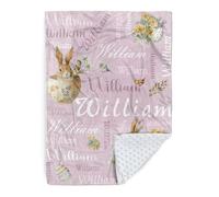 Duckbe Personalized Blanket with Name Personalized Happy Easter Gifts with Rabbit Rabbit Carrot Leprechaun Soft Flannel Bed Blanket with Double Layer Dot Backing