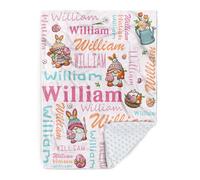 Duckbe Personalized Name Blanket - Custom Happy Easter Gifts with Rabbit Bunny Eggs Carrot Leprechaun Design - Soft Flannel Bed Throw Blanket with Double Layer Dotted Backing Color10