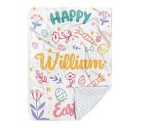 Duckbe Personalized Name Blanket - Custom Happy Easter Gifts with Rabbit Bunny Eggs Carrot Leprechaun Design - Soft Flannel Bed Throw Blanket with Double Layer Dotted Backing Color08