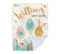 Duckbe Personalized Name Blanket - Custom Happy Easter Gifts with Rabbit Bunny Eggs Carrot Leprechaun Design - Soft Flannel Bed Throw Blanket with Double Layer Dotted Backing Color06