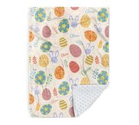 Duckbe Personalized Name Blanket - Custom Happy Easter Gifts with Rabbit Bunny Eggs Carrot Leprechaun Design - Soft Flannel Bed Throw Blanket with Double Layer Dotted Backing Color13