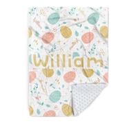 Duckbe Personalized Name Blanket - Custom Happy Easter Gifts with Rabbit Bunny Eggs Carrot Leprechaun Design - Soft Flannel Bed Throw Blanket with Double Layer Dotted Backing Color12