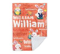 Duckbe Personalized Name Blanket - Custom Happy Easter Gifts with Rabbit Bunny Eggs Carrot Leprechaun Design - Soft Flannel Bed Throw Blanket with Double Layer Dotted Backing Color09