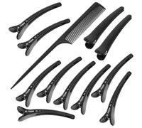 Duckbill Hair Partition 13pcs Black Clips for Salon Barber Shop | Plastic Build, Easy-open Grip, No Hair Dents or Kinks, Light Weight for Perm Work and Face Washing