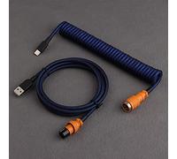 DucKey Double-Sleeved Detachable Aviator Connector USB-C Coiled Cable For Custom Gaming Mechanical Keyboards (Color : Dark Blue Orange)
