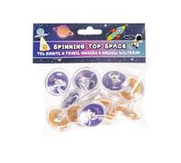 DUCKIEZ 1 pack of 12 Space Spinning Tops. 2 different designs chosen at random. Perfect party bag filler or school fete giveaway!