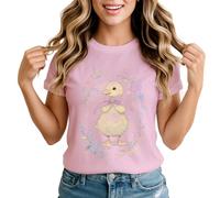 Duckling Ducks Animal Womens Graphic T-Shirt Floral Watercolor Nature Tee 2XL Light Pink
