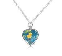 Duckling on Raindrop Notes Pet Urn Necklace for Dog Cat Ashes Heart Cremation Keepsake Pendant Memorial Jewelry Gifts for Women Men