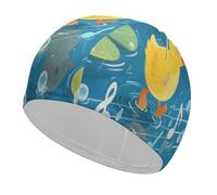 Duckling on Raindrop Notes Swim Cap Unisex Classic Swimming Cap for Long Hair Short Hair Gifts for Swimmers
