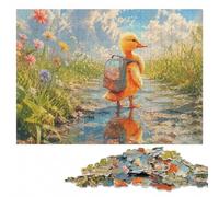 Duckling with Backpack in The Rain Wooden Jigsaw Puzzle, Gift for Adults | Christmas gift for puzzle lovers: activity for family time over several sessions.
