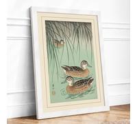 Ducks Beneath Willow Japandi Framed Wall Art Print A3 (42×29.7cm) White, Wall Decor for Living Room, Bedroom, Office & Home, Ready to Hang, Art Gift