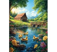 Ducks by Country Cottage 500 Pc DIY Jigsaw Puzzle Puzzles for Adults Teens Hard Challenging Team Building Stress Reducing Autumn High-grade Rigid Cardboard 500 PCS