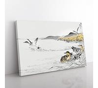 Ducks By The Reeds By Numata Kashu Asian Japanese Canvas Wall Art Print Ready to Hang, Framed Picture for Living Room Bedroom Home Office Décor, 50x35 cm (20x14 Inch)