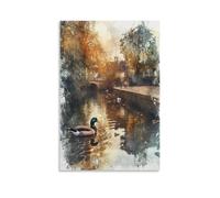 Ducks & Canals 3D Oil Picture on Canvas Paintings Watercolor Wall Art Home Decorations Artwork Wall Decor for Living Room Bedroom 12x18inch(30x45cm)