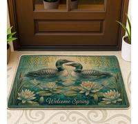 Ducks Door Mat, Spring Nature Water Lilies Dragonfly Spring Teal Non-Slip Dirt Trapper Back Doormat Entryway Decor for Front Porch Bathroom Office 29x17 Inch