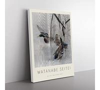 Ducks In The Rushes By Watanabe Seitei Exhibition Museum Asian Japanese Canvas Wall Art Print Ready to Hang, Framed Picture for Living Room Bedroom Home Office Décor, 50x35 cm (20x14 Inch)