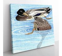 Ducks in the Water by Ohara Koson Asian Japanese Canvas Wall Art Print Ready to Hang, Framed Picture for Living Room Bedroom Home Office Décor, 50x50 cm (20x20 Inch)